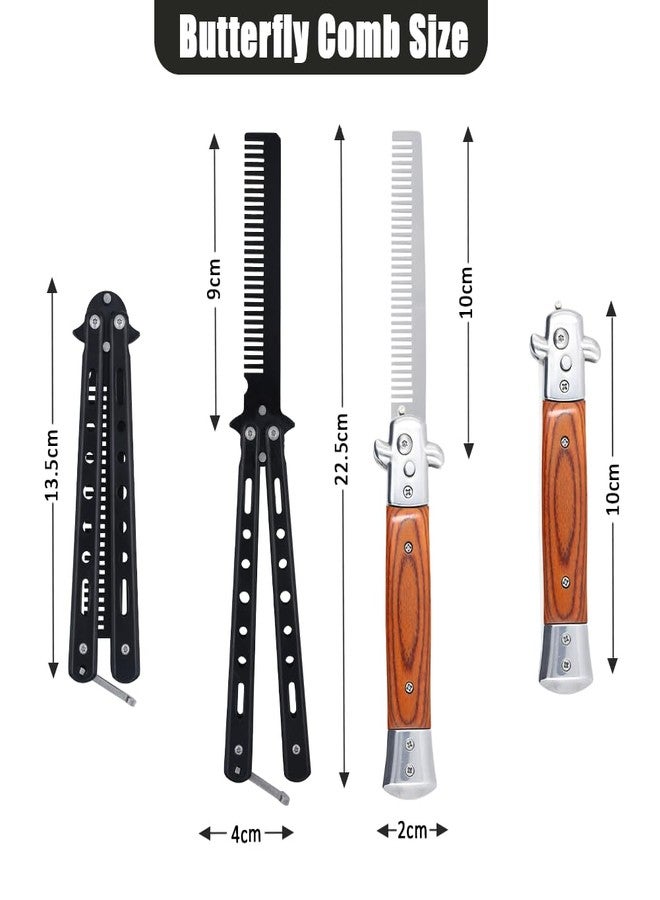 Canumer 2 Pieces Automatic Switch Folding Practice Combs, Stainless Steel Butterfly Comb, Switchblades Comb, Outdoor Training Pocket Combs, Hair Brush for Beard, Mustache, Hair Styling Tools - Image 2